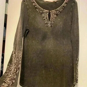 Soft Surroundings Women's Long Sleeve Boho Textured Feminine Gray size small‎